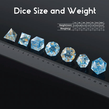 Sharp Edge Dice Set l Transparent blue with Stars
