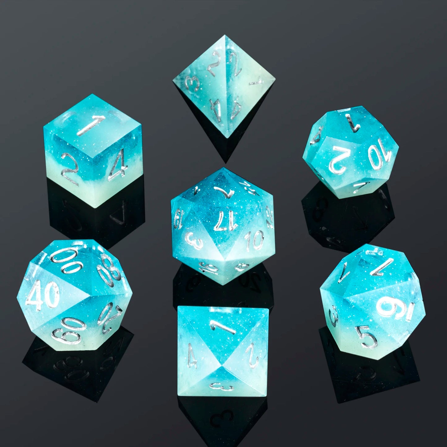 Sharp Edge Dice set - Glow in the Dark Blue