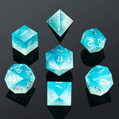 Sharp Edge Dice set - Glow in the Dark Blue