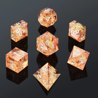 Sharp Edge Dice Set l Orange with silver numbers