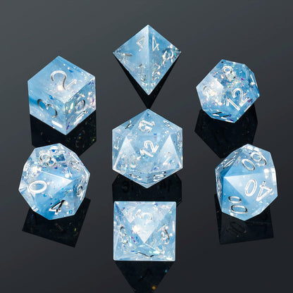 Sharp Edge Dice Set l Translucent Swirl Blue with Silver Number