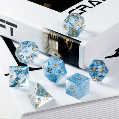 Sharp Edge Dice Set l Transparent blue with Stars