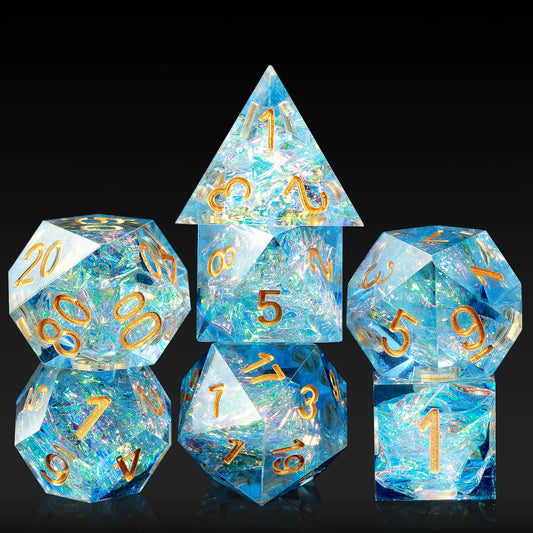 Sharp Edge Dice Set l Blue With Gold Numbers